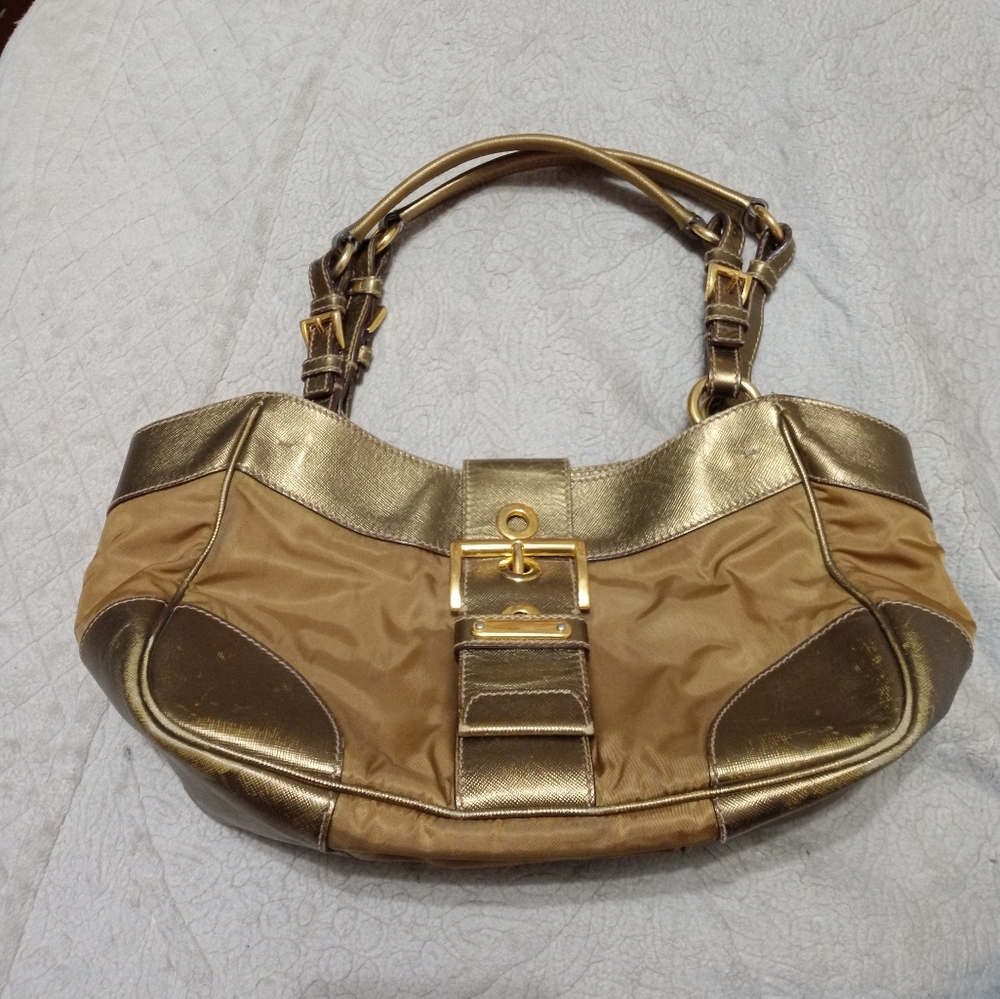 Prada Tessuto Gold Leather Nylon Bag